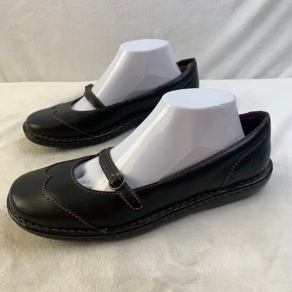 Born Jem Black Leather Mary Jane Flats Womens Sz 10 Babydoll Top Strap READ - Picture 2 of 9